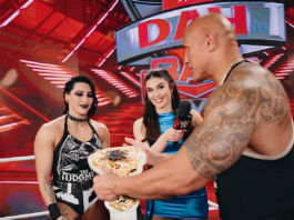 The Rock's Playful Backstage Antics with Rhea Ripley at WWE Raw Day 1