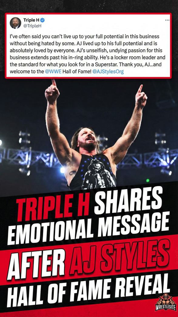 Triple H Shares Emotional Message After AJ Styles Hall Of Fame Reveal
