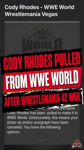 Cody Rhodes Pulled From WWE World After WrestleMania 42 War