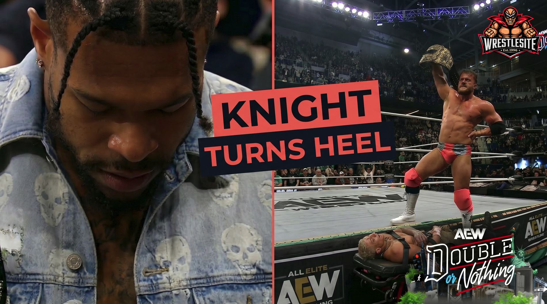 Kevin Knight Betrays Darby Allin at Double or Nothing 5 Kevin Knight flips Darby Allin’s stretcher after AEW Double or Nothing main event title match