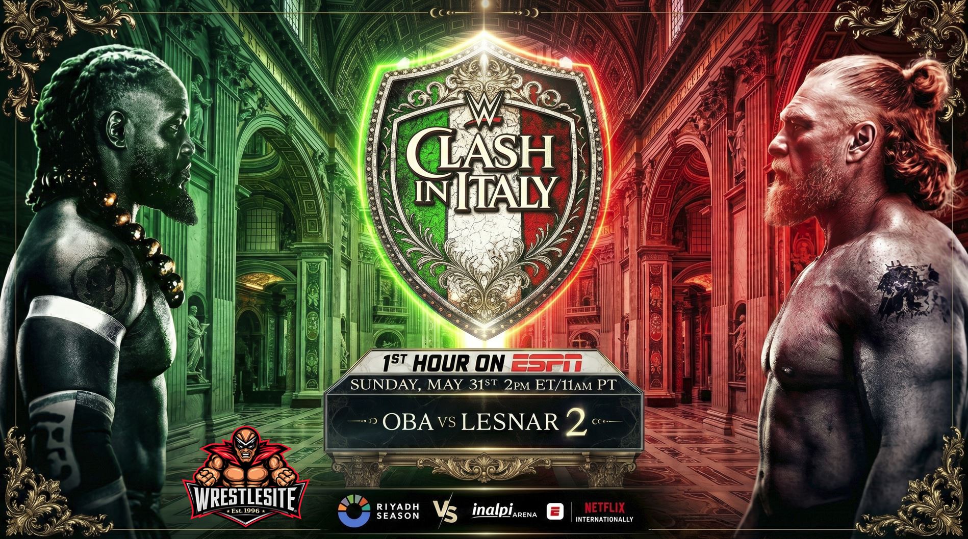 Brock Lesnar and Oba Femi face off before their WWE Clash in Italy rematch in Turin
