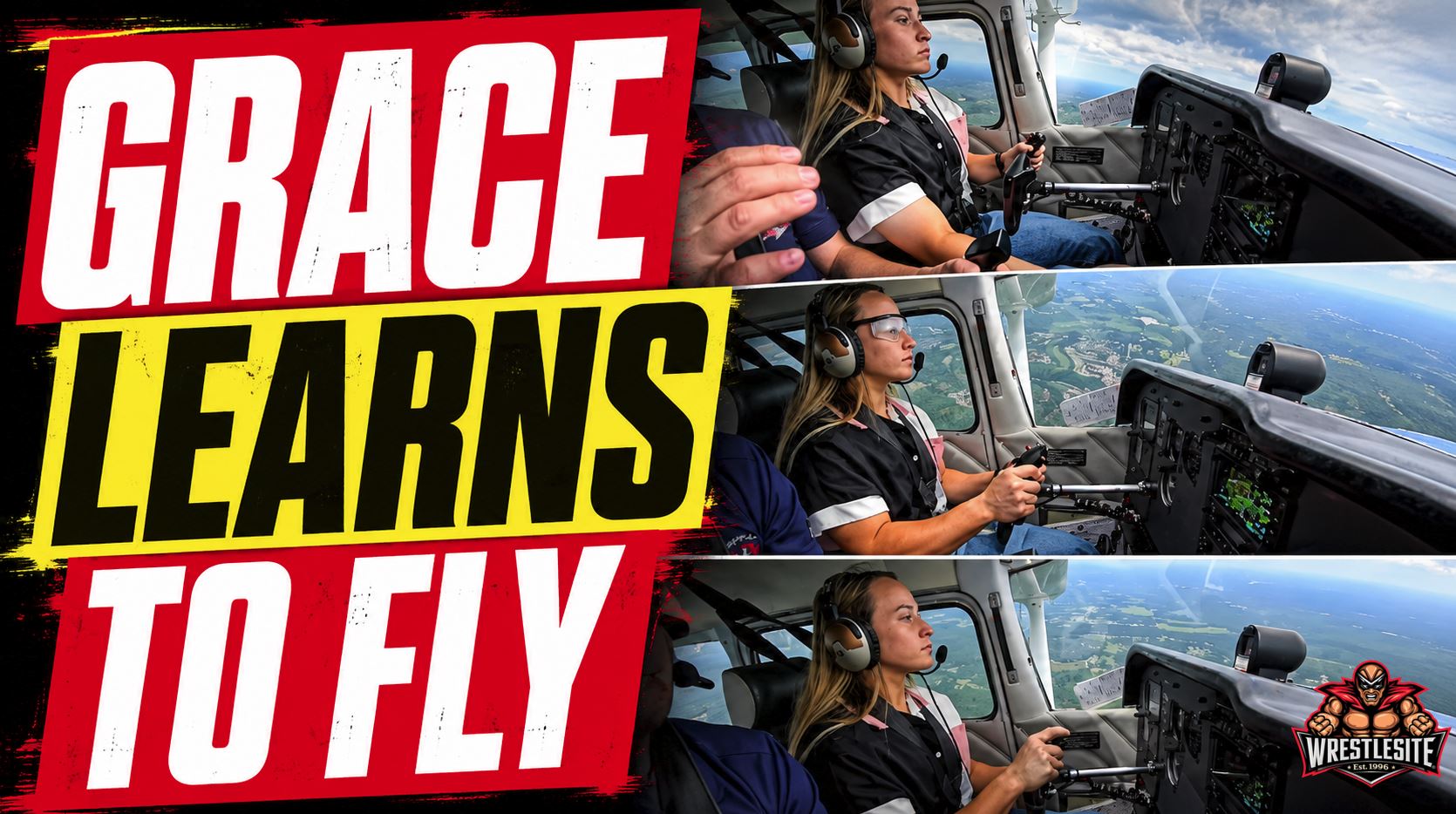 Jordynne Grace sits inside a cockpit during flight training while preparing for animal rescue work