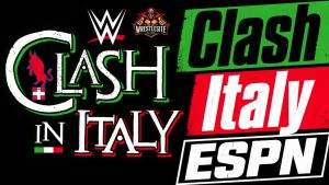 Roman Reigns and Jacob Fatu featured on WWE Clash in Italy poster promoting ESPN first-hour coverage