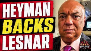 Paul Heyman reacts after Brock Lesnar returns on WWE RAW and attacks Oba Femi in Greensboro