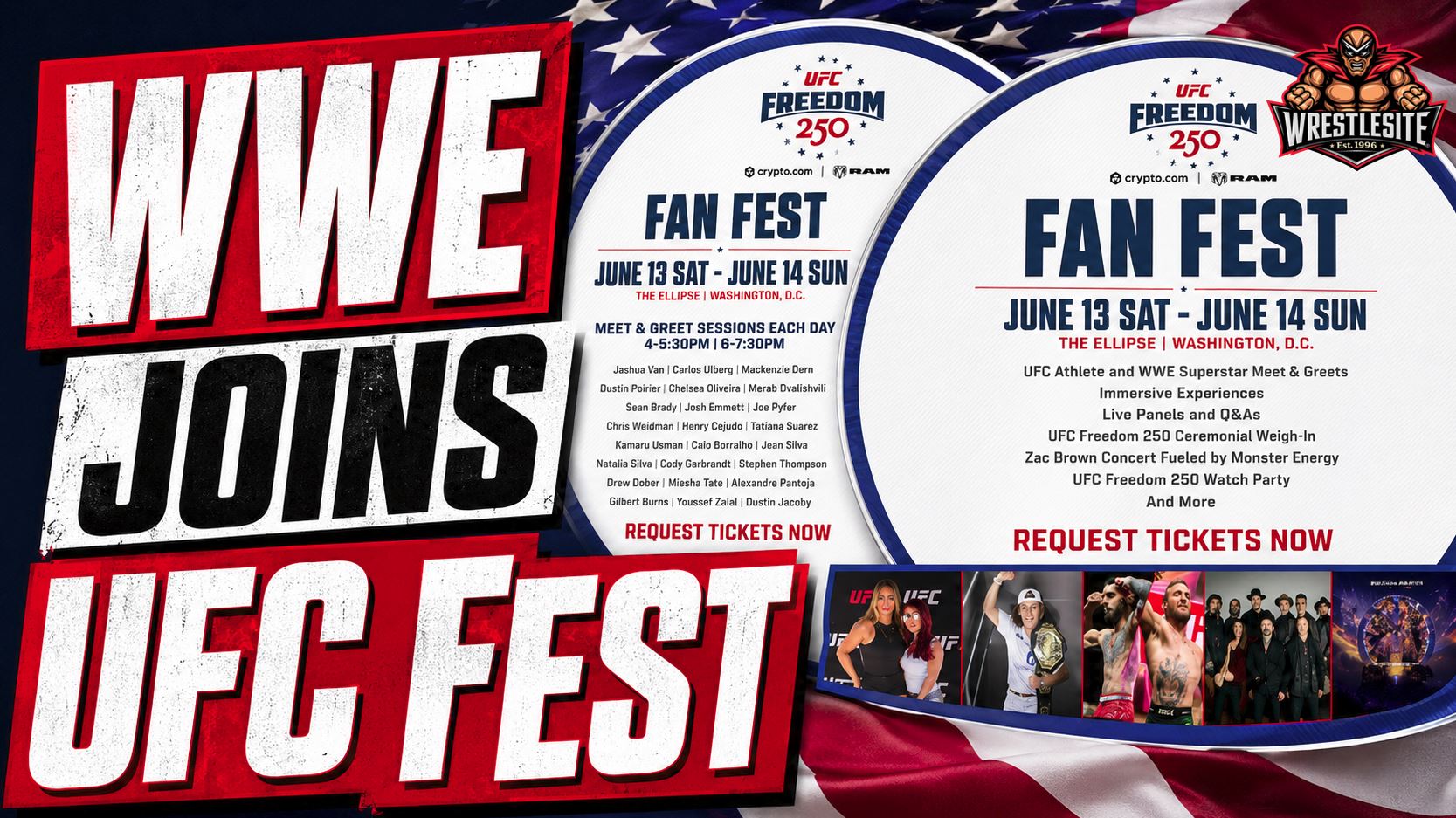 WWE Stars Join UFC Fan Fest 5 Charlotte Flair, Trick Williams, The Usos, and Bron Breakker appear for WWE during UFC Freedom 250 Fan Fest