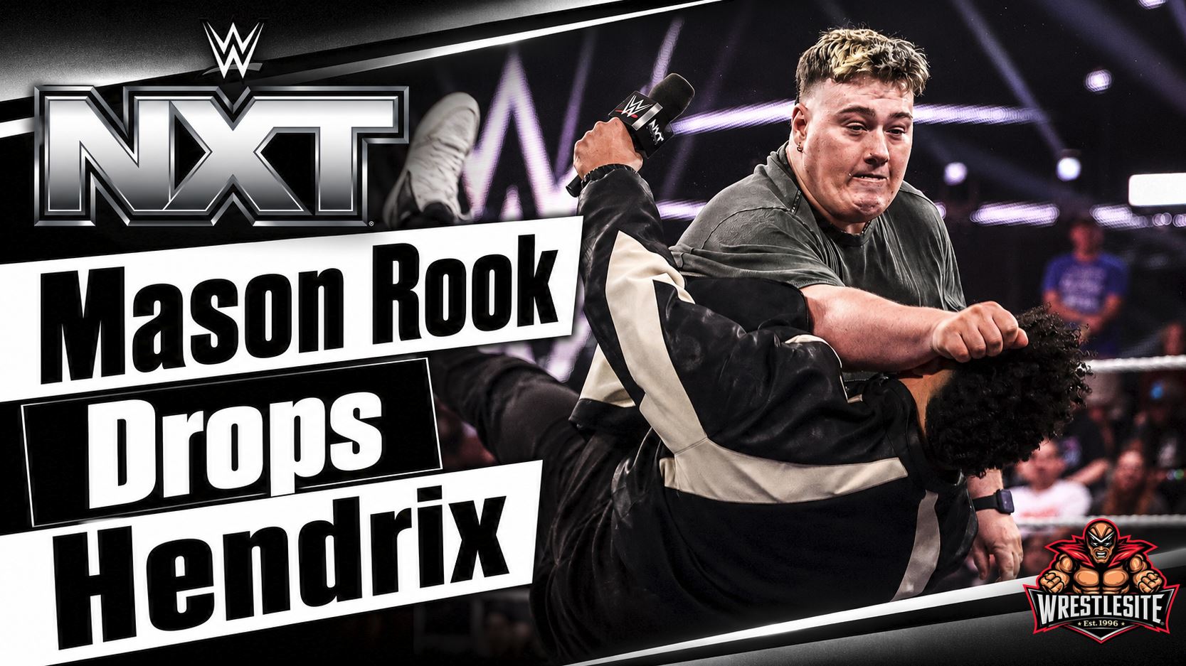 Mason Rook attacks Kam Hendrix after their WWE NXT tag team win over Tony D’Angelo and Myles Borne