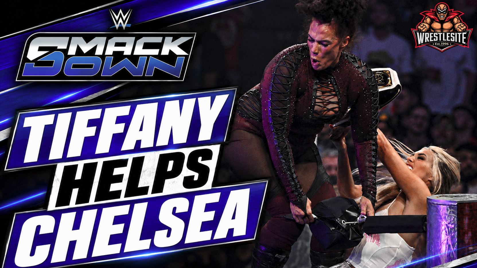 Tiffany Stratton strikes Nia Jax with the championship as Chelsea Green wins on WWE SmackDown in Barcelona.
