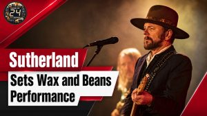 Kiefer Sutherland performs acoustic music at Wax and Beans while promoting his new album Grey