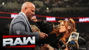 Becky Lynch accidentally punches Adam Pearce before Sol Ruca hits Sol Snatcher during WWE Raw segment