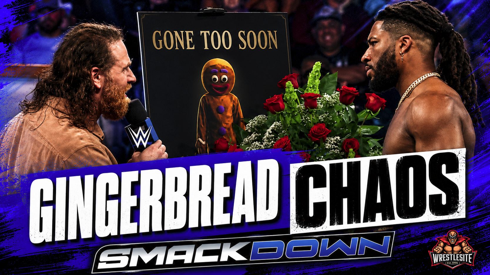 Gingerbread Man Funeral Ends In SmackDown Chaos 5 The Gingerbread Man funeral setup inside the WWE SmackDown ring before Lil Yachty’s surprise reveal
