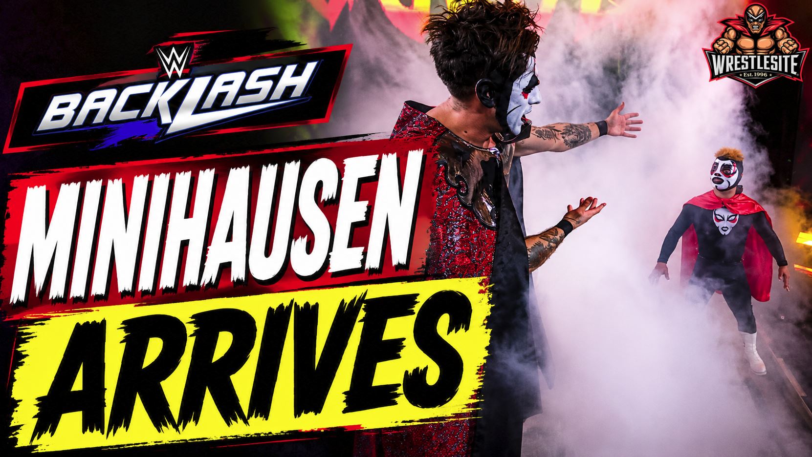 Danhausen Reveals Minihausen At WWE Backlash 5 Danhausen standing beside Minihausen after opening the cloning machine during WWE Backlash