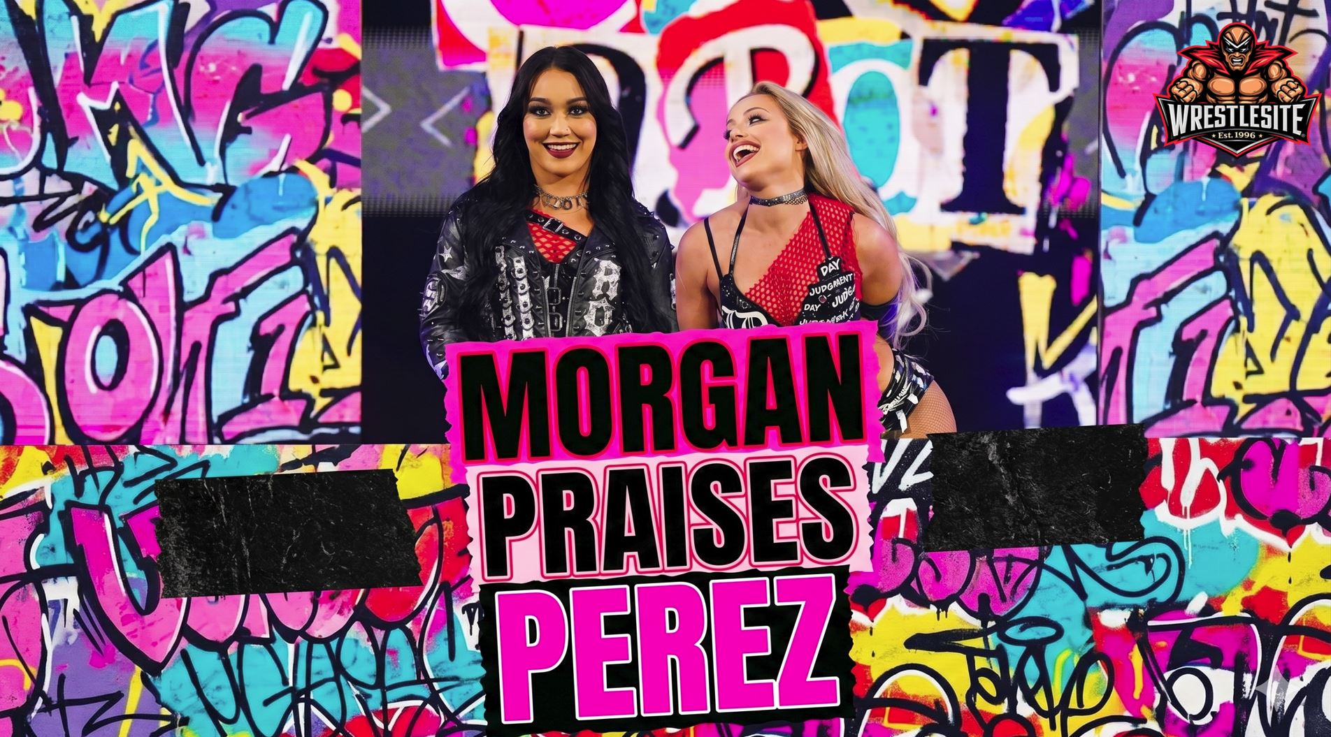 Liv Morgan and Roxanne Perez standing together during WWE Raw alongside members of The Judgment Day