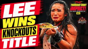 Léi Yǐng Lee Wins Knockouts World Title 15 Léi Yǐng Lee celebrating after defeating Arianna Grace to win the Knockouts World Championship on TNA iMPACT