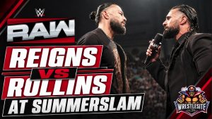 Roman Reigns Accepts Rollins Challenge 19 Roman Reigns stands with Jacob Fatu before accepting Seth Rollins’ SummerSlam championship challenge on WWE RAW