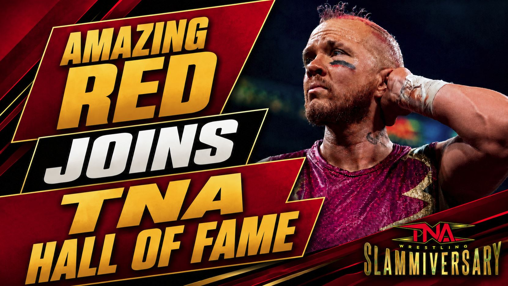 Amazing Red Joins TNA Hall Of Fame 5 Amazing Red receives TNA Hall of Fame announcement during Slammiversary after Ultimate X Championship match