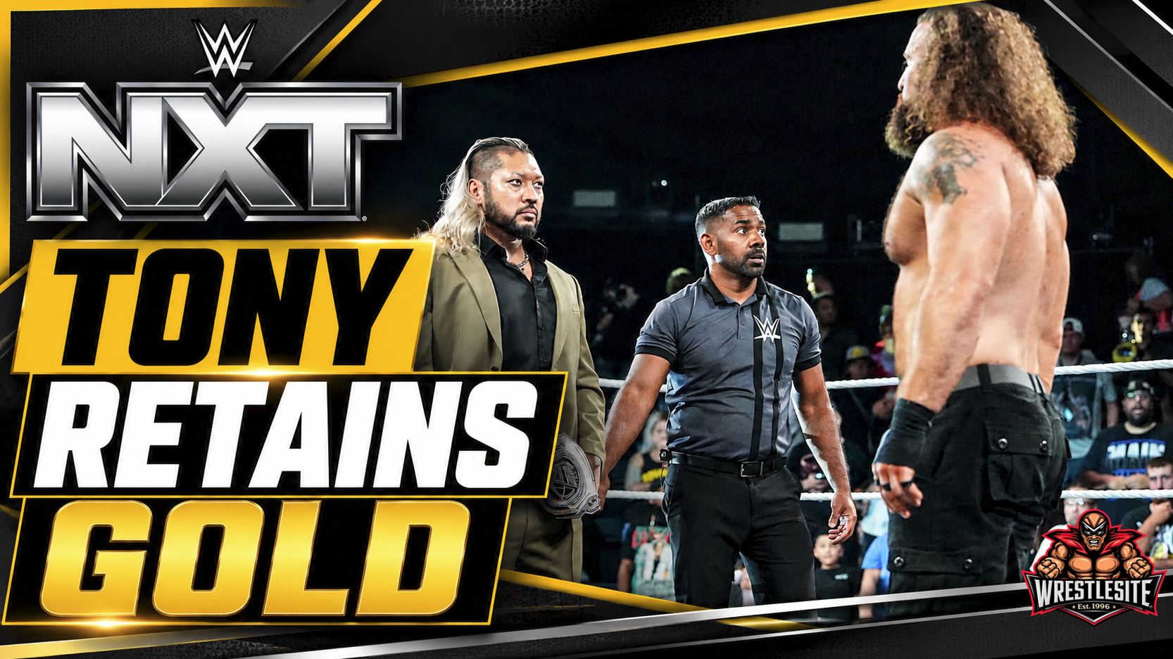 Tony D’Angelo celebrates after defeating Kam Hendrix during WWE NXT Championship defense on NXT television