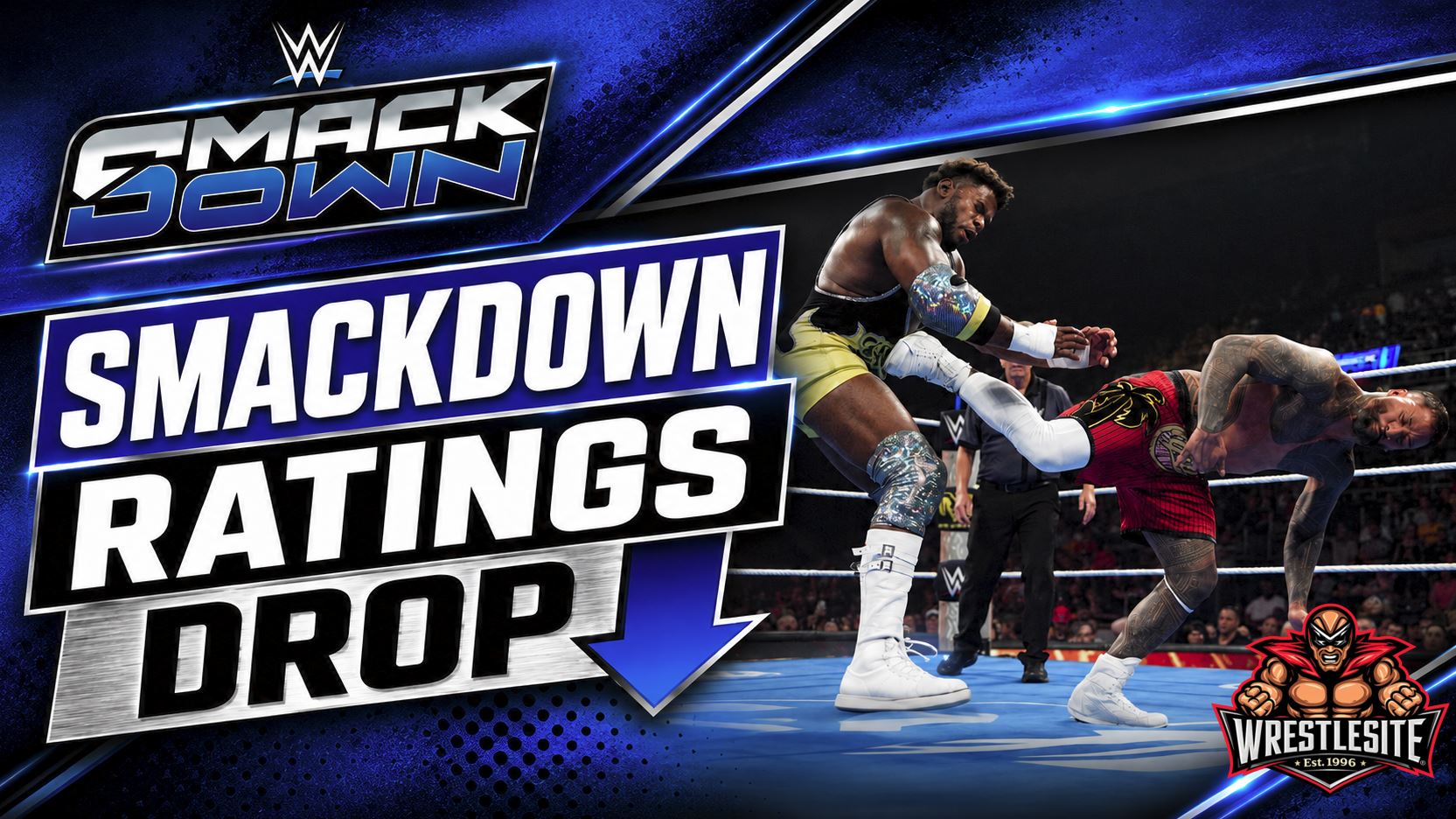 WWE SmackDown broadcast graphic showing June 12 viewership drop on USA Network ratings report