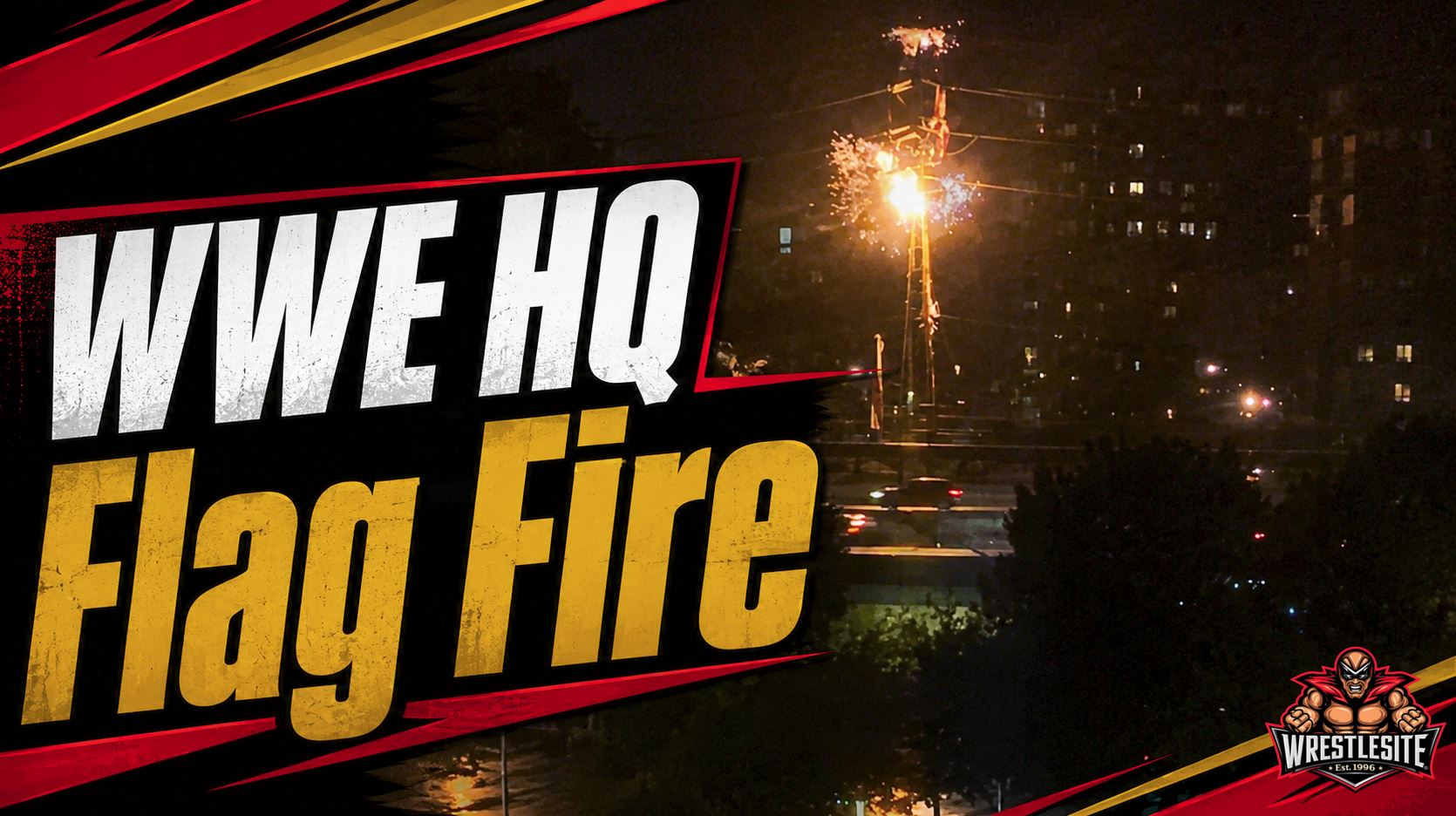 WWE Headquarters Flag Catches Fire In Stamford 5 WWE headquarters in Stamford sees a flag catch fire after hitting a power line during windy weather