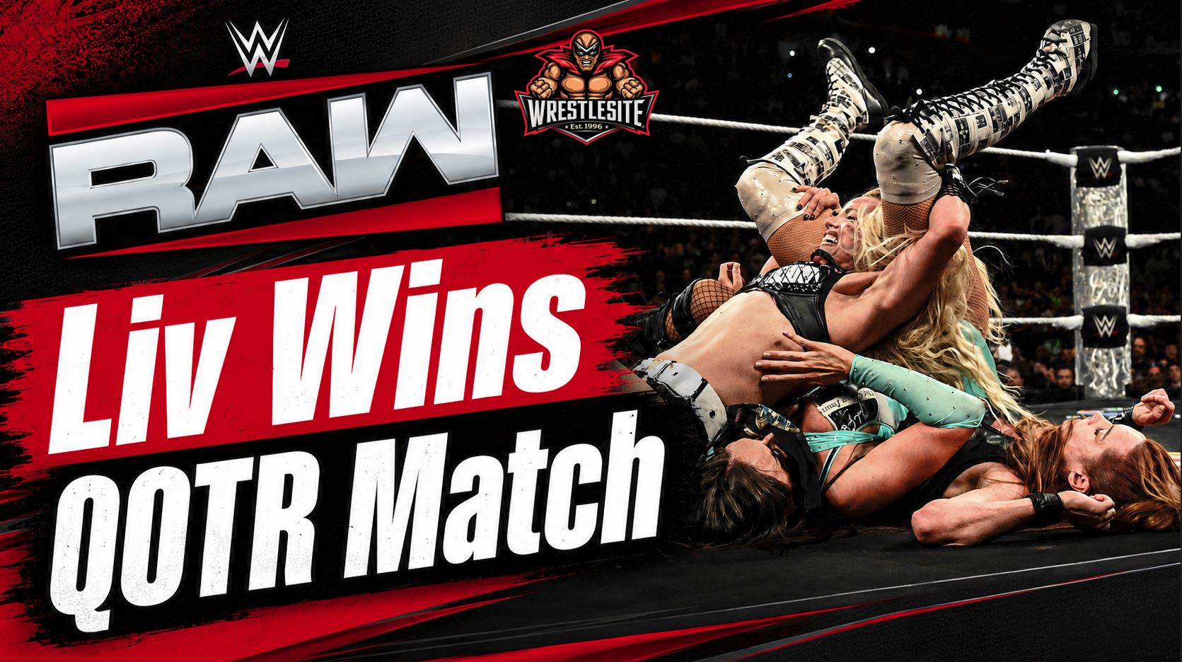 Liv Morgan celebrates after winning WWE RAW Queen of the Ring qualifier against Becky Lynch, Alexa Bliss, and Chelsea Green