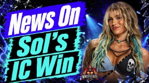 Sol Ruca celebrates after defeating Becky Lynch for the Women’s Intercontinental Championship at WWE Clash in Italy
