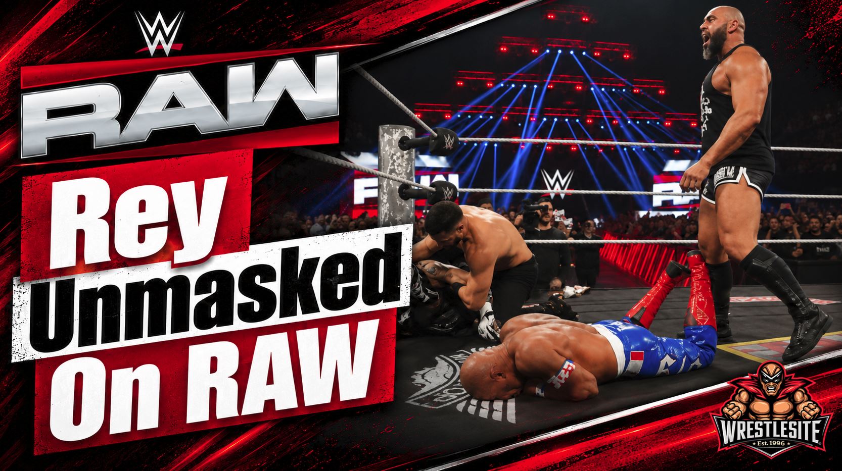 Rey Mysterio Unmasked After WWE RAW Attack 5 Rey Mysterio gets protected by Penta after being unmasked during WWE RAW attack in Paris