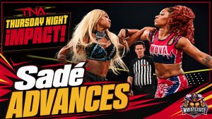 Mara Sadé hits a moonsault on Tasha Steelz during the TNA Knockouts TV Title Tournament