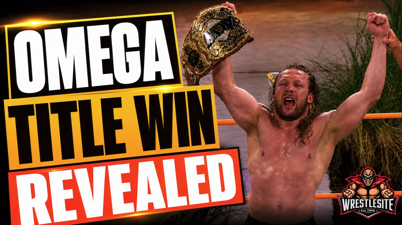 Kenny Omega celebrates AEW World Championship win after defeating MJF during planned television title change