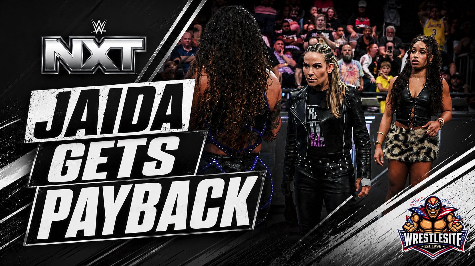 Jaida Parker Gets NXT Payback 5 Jaida Parker hits Karmen Petrovic during WWE NXT match while Nattie watches from ringside
