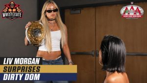 Liv Morgan Makes Surprise Appearance on AAA 17 Liv Morgan surprises Dominik Mysterio during his interview on the August 8 episode of AAA on Fox