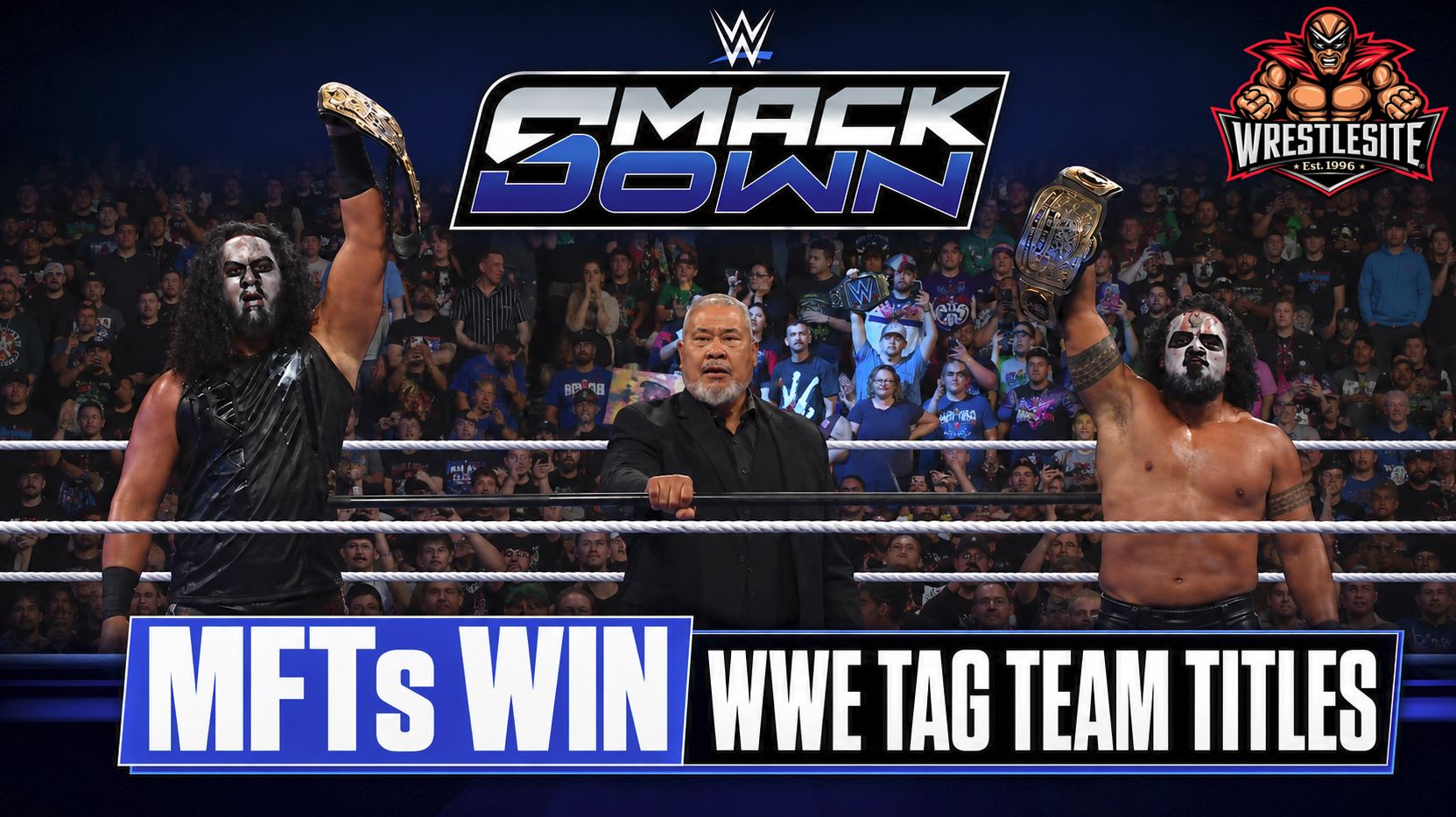 Tama Tonga and Talla Tonga Win WWE Tag Team Titles 5 Tama Tonga and Talla Tonga celebrate winning WWE Tag Team Championships during WWE SmackDown in Boston