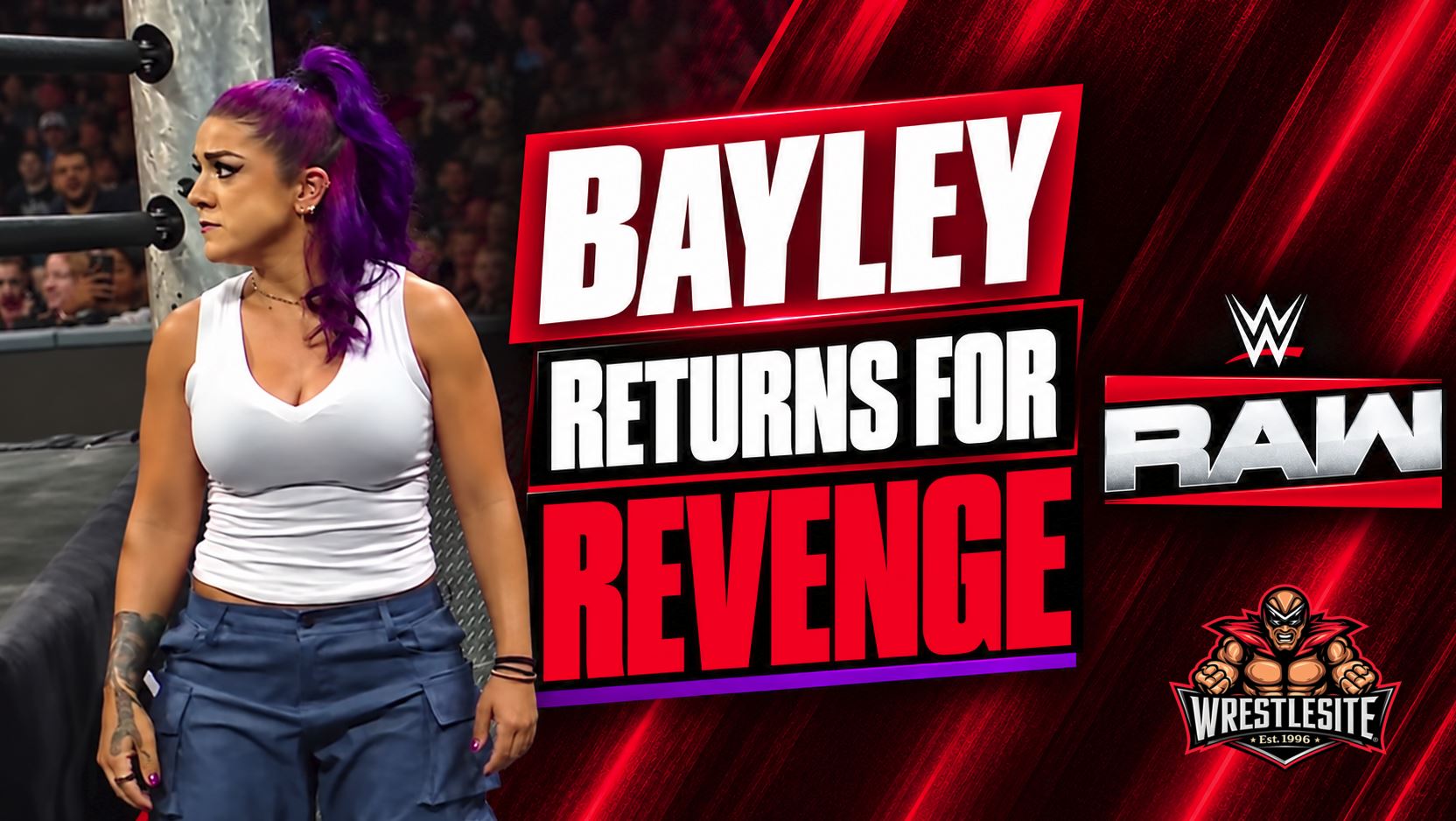 Bayley attacks Lyra Valkyria after interfering in a Women’s Money in the Bank qualifying match on WWE Raw