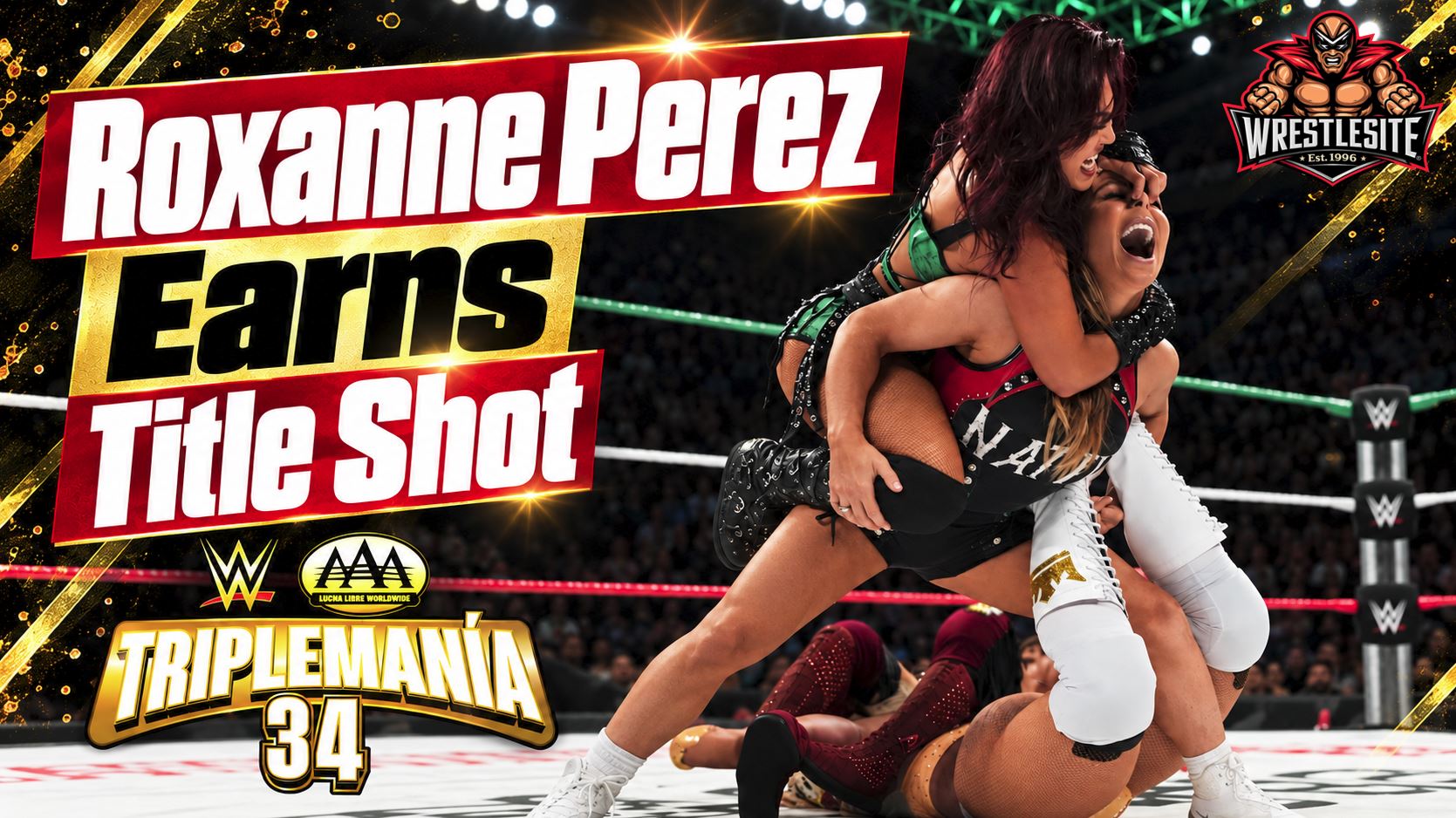 Roxanne Perez celebrates after winning a four-way match to become the number one contender at AAA Triplemanía 34