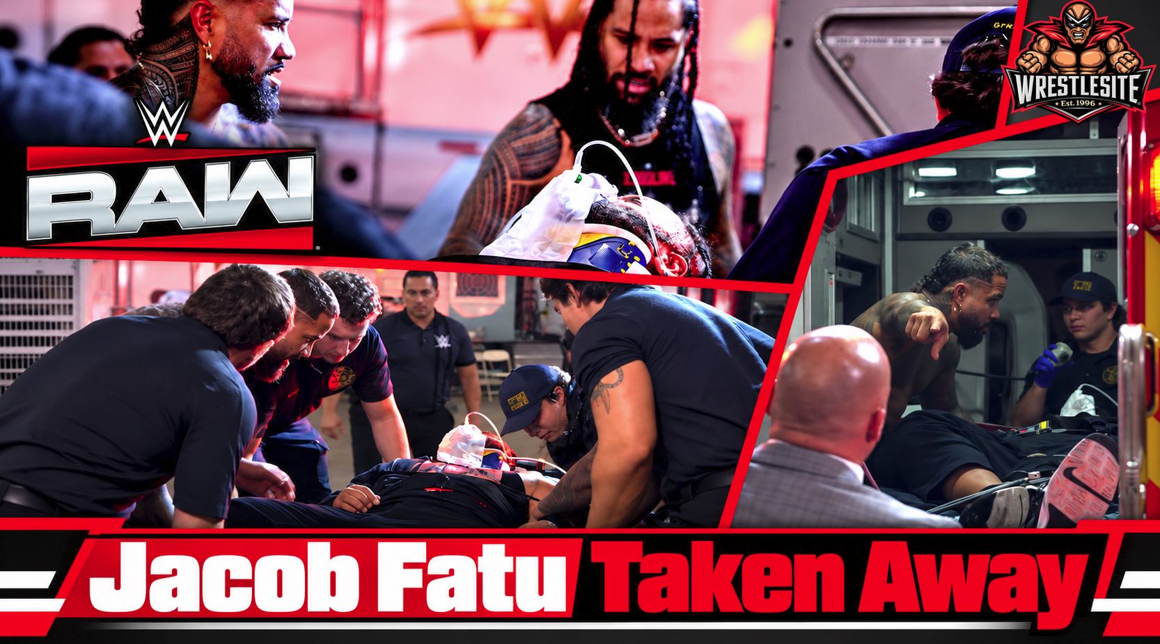 Jacob Fatu is loaded into an ambulance after Jaida Parker’s hit-and-run attack on WWE Raw