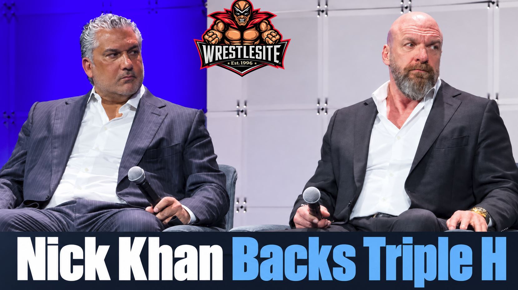 Nick Khan speaks during a WWE media appearance while discussing Triple H and the company’s creative direction