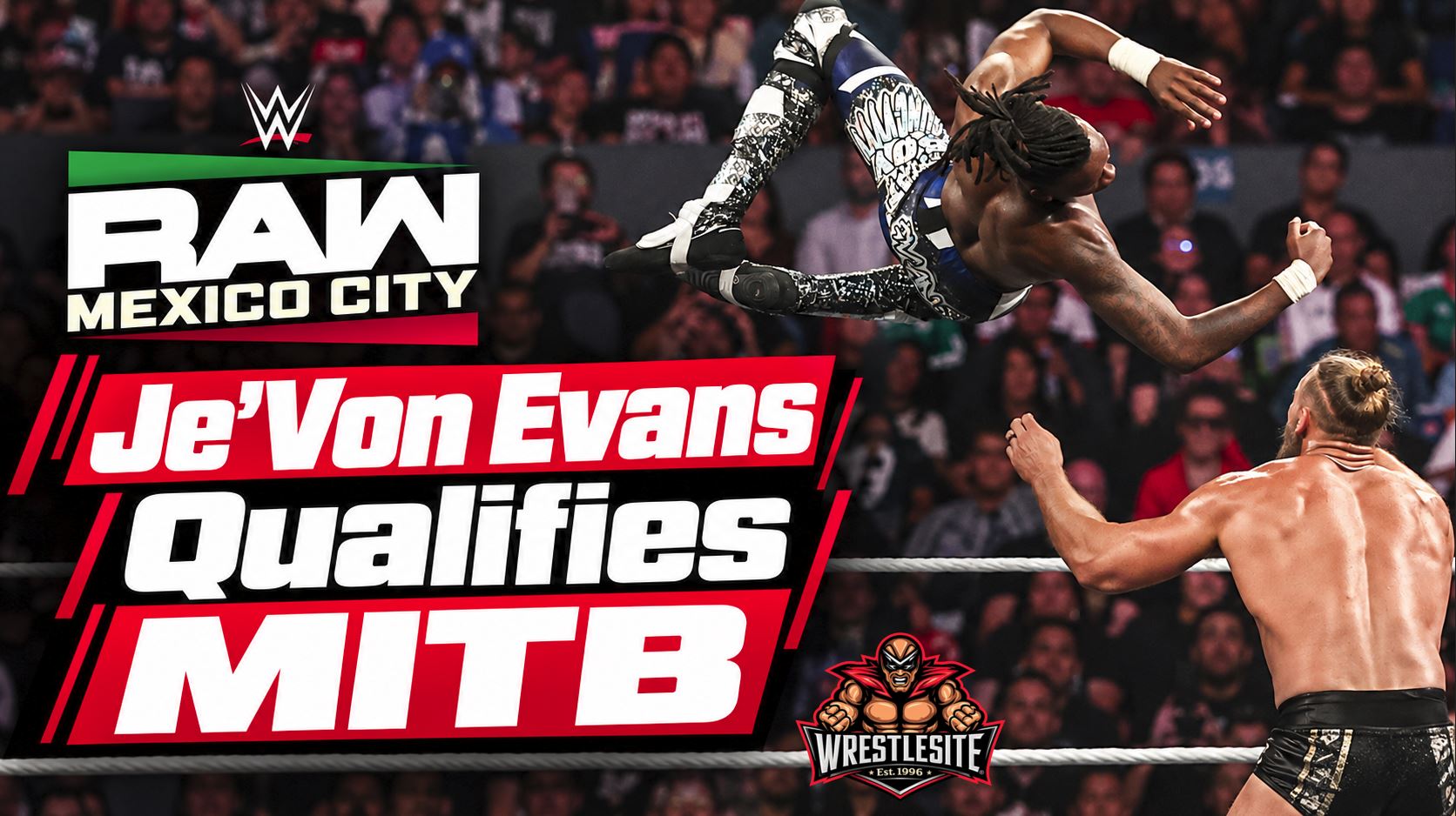 Je’Von Evans celebrates qualifying for the Money in the Bank Ladder Match on WWE RAW