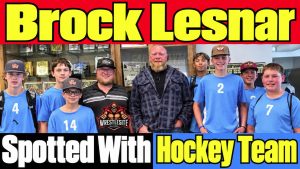 Brock Lesnar Spotted With Youth Hockey Team 17 Brock Lesnar smiles with youth hockey players during first public appearance since announcing wrestling retirement