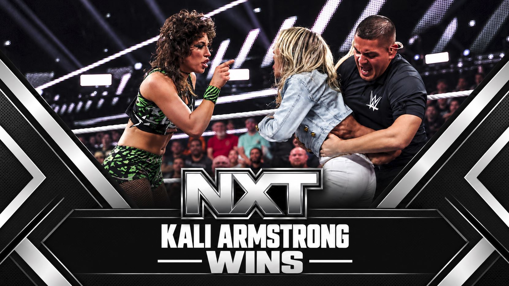 Kali Armstrong battles Lizzy Rain during WWE NXT as Skylar Raye appears after the match